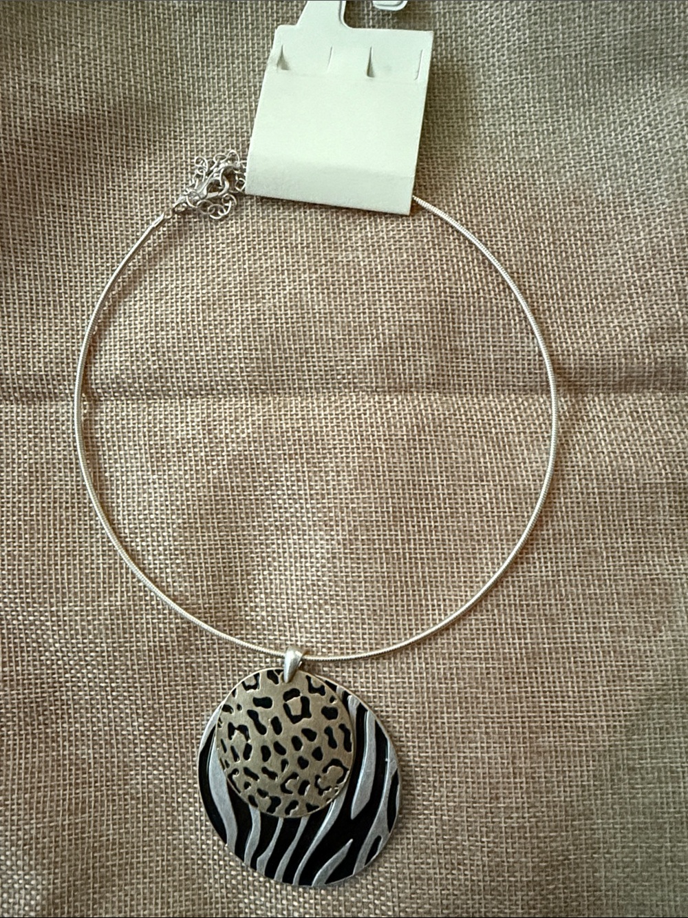 Silver Tone Animal Print Pendant Necklace - Black and Silver